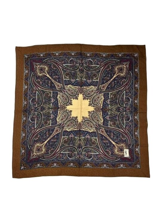 Saint Laurent Accessories - Saint Laurent Yves Large Wool Scarf Paisley Pattern Brown